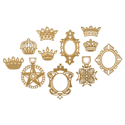 a bunch of different types of crowns on a green background.