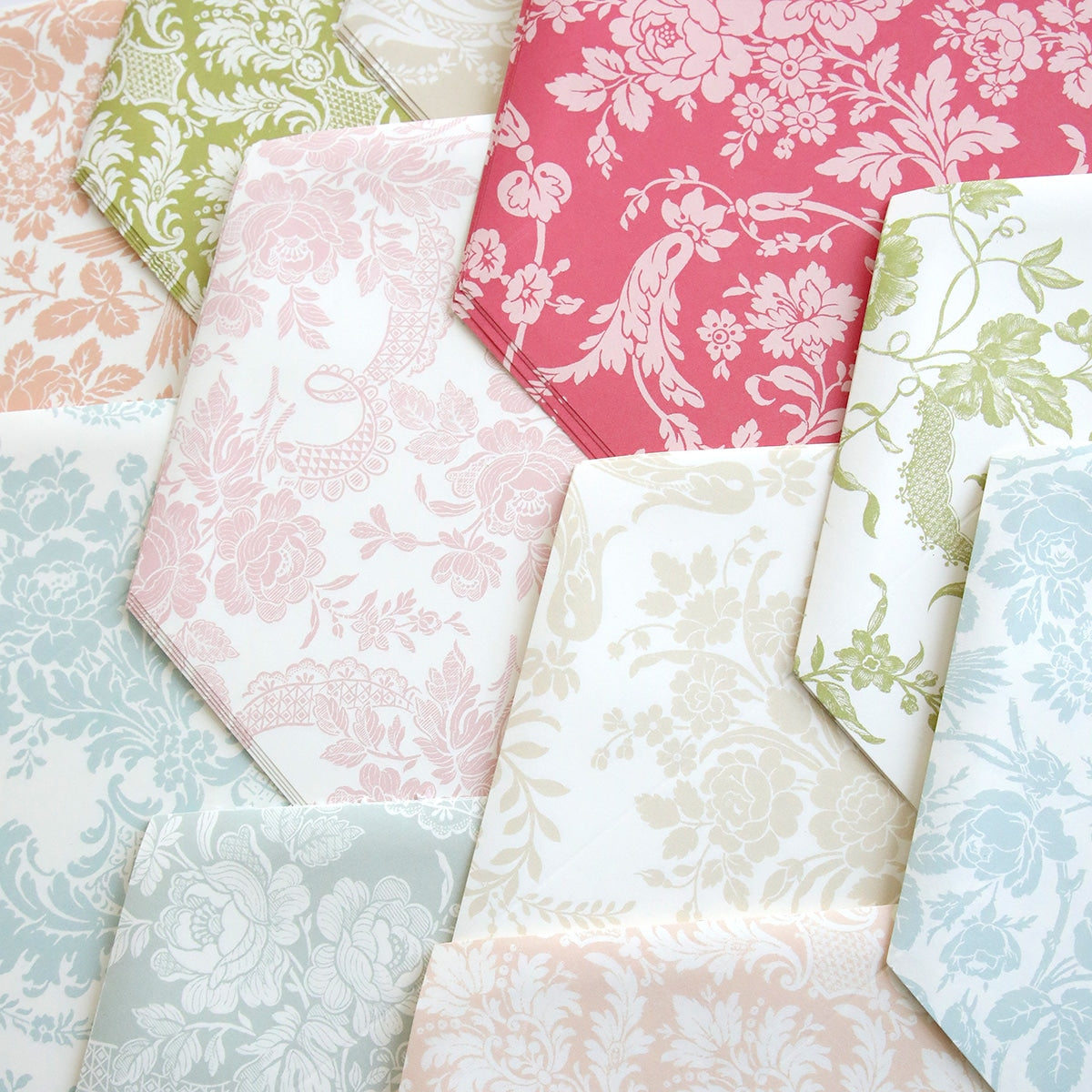 A bunch of Damask Envelope Liners fabrics.