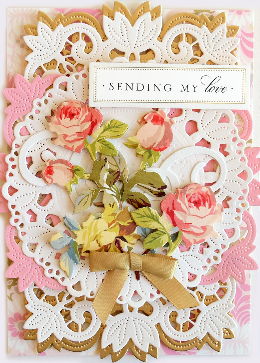 a close up of a card with flowers on it.