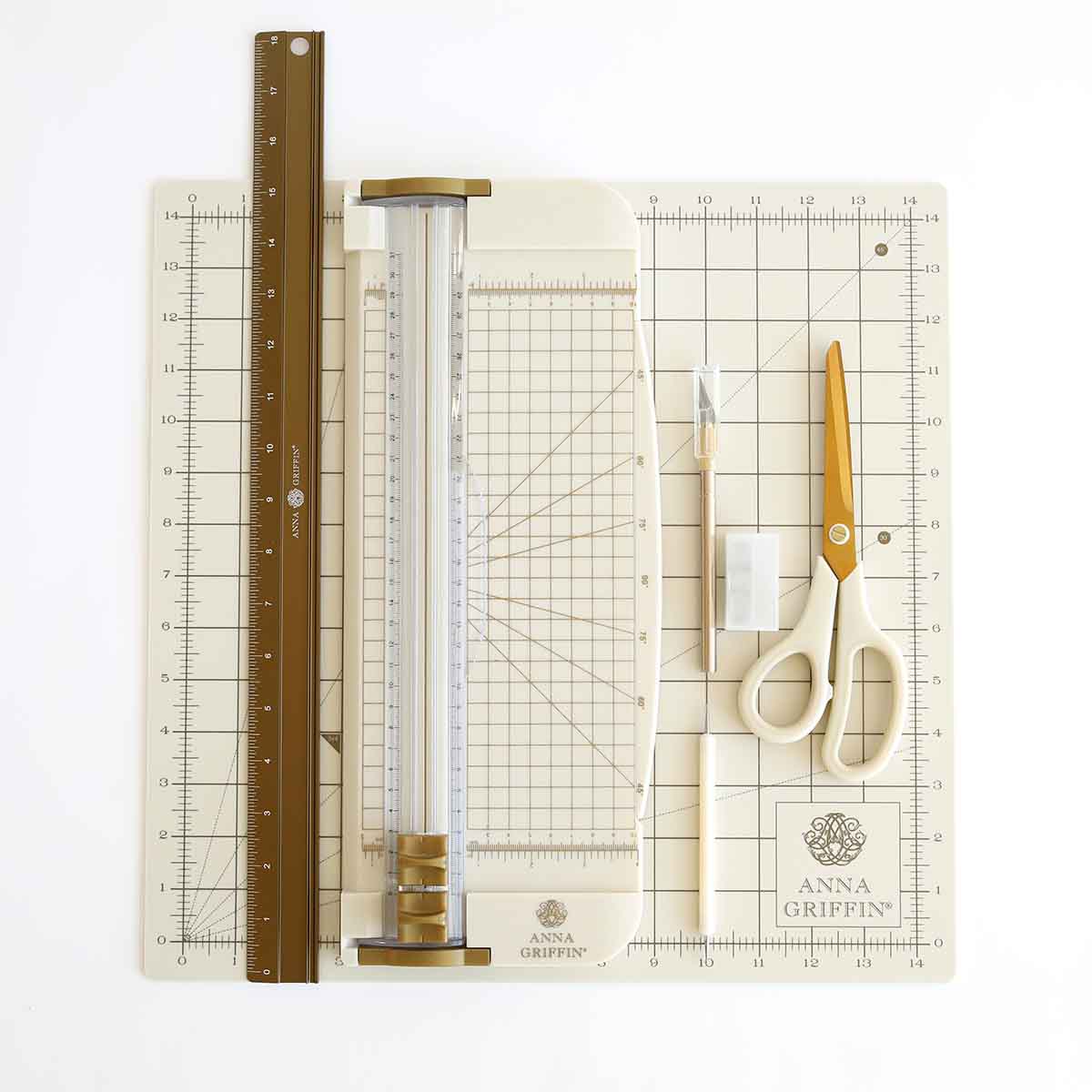 a pair of scissors, a ruler, and a pair of scissors on a cutting.