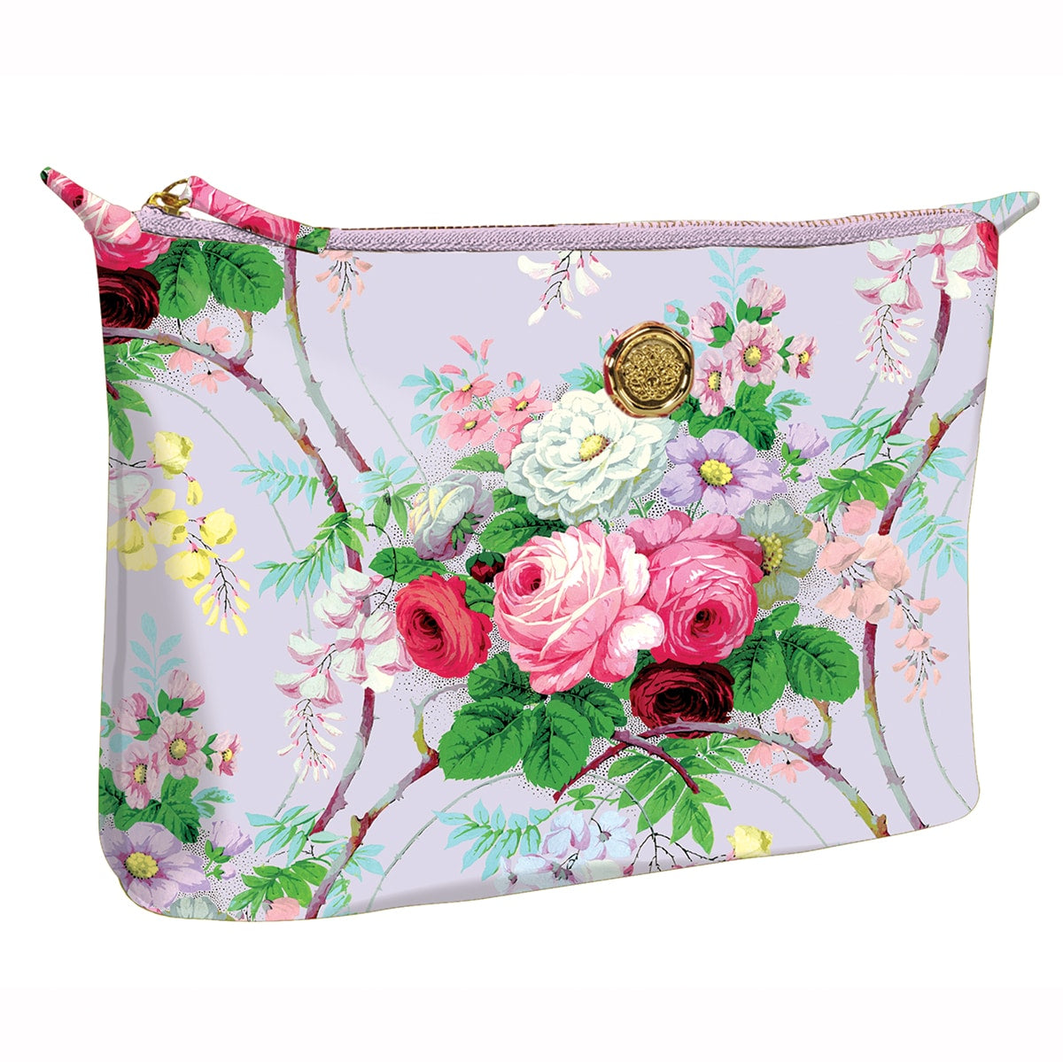 An image of the Lillian Large Cosmetic Bag with flowers on it.
