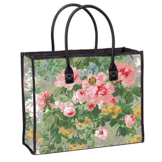 A Virginia Tote Bag with flowers on it.