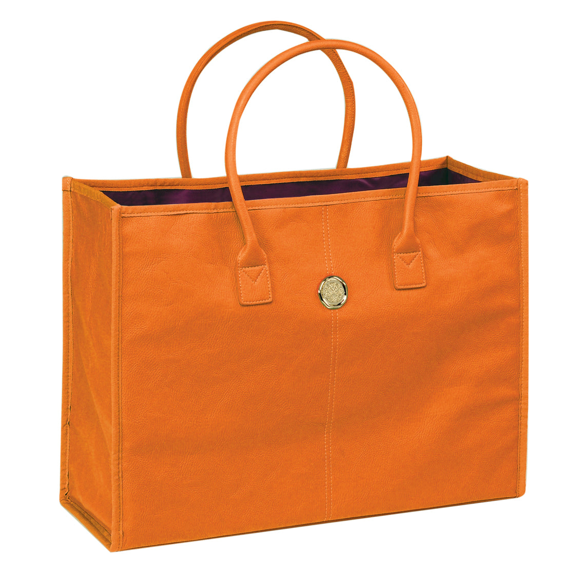 an orange shopping bag with handles and handles.