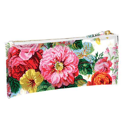 a flowered purse with a white background.