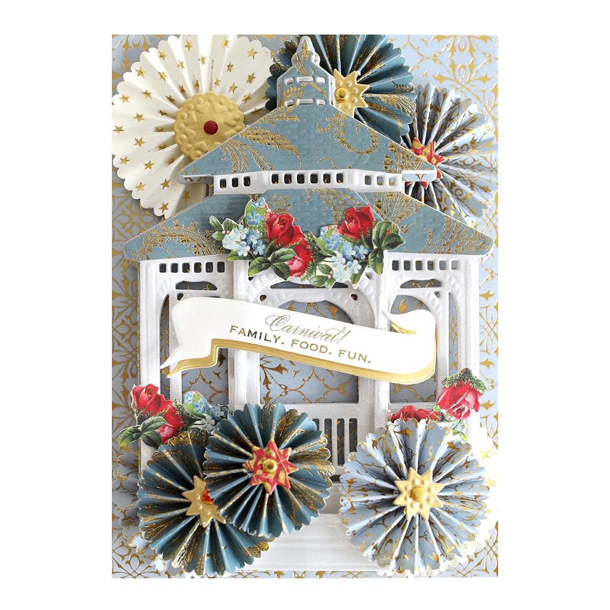 a close up of a card with paper flowers.