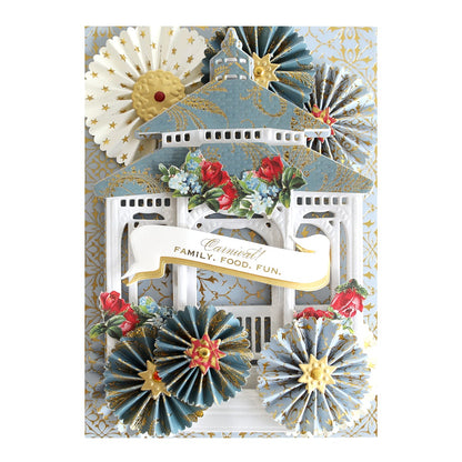 a close up of a card with paper flowers.