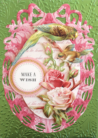a close up of a card with a bird on it.