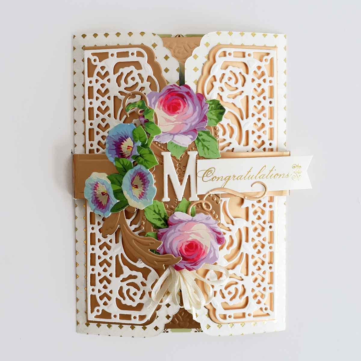 a close up of a card with flowers on it.