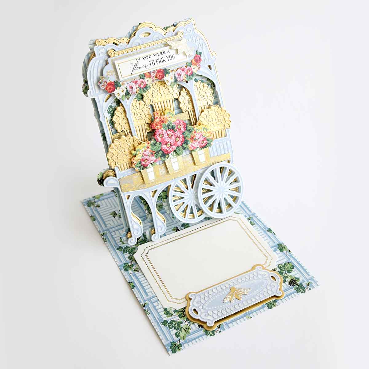 a card with a picture of a horse drawn carriage.