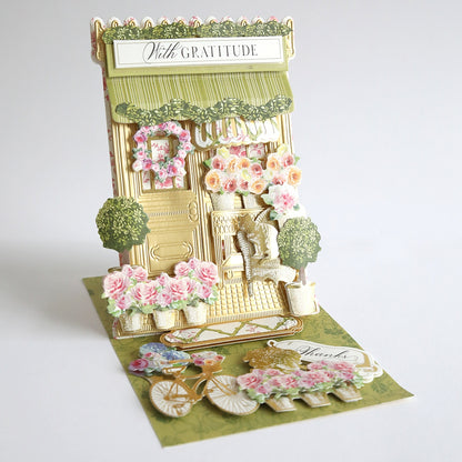 A card with a picture of Flower Shop 3D Easel Dies.