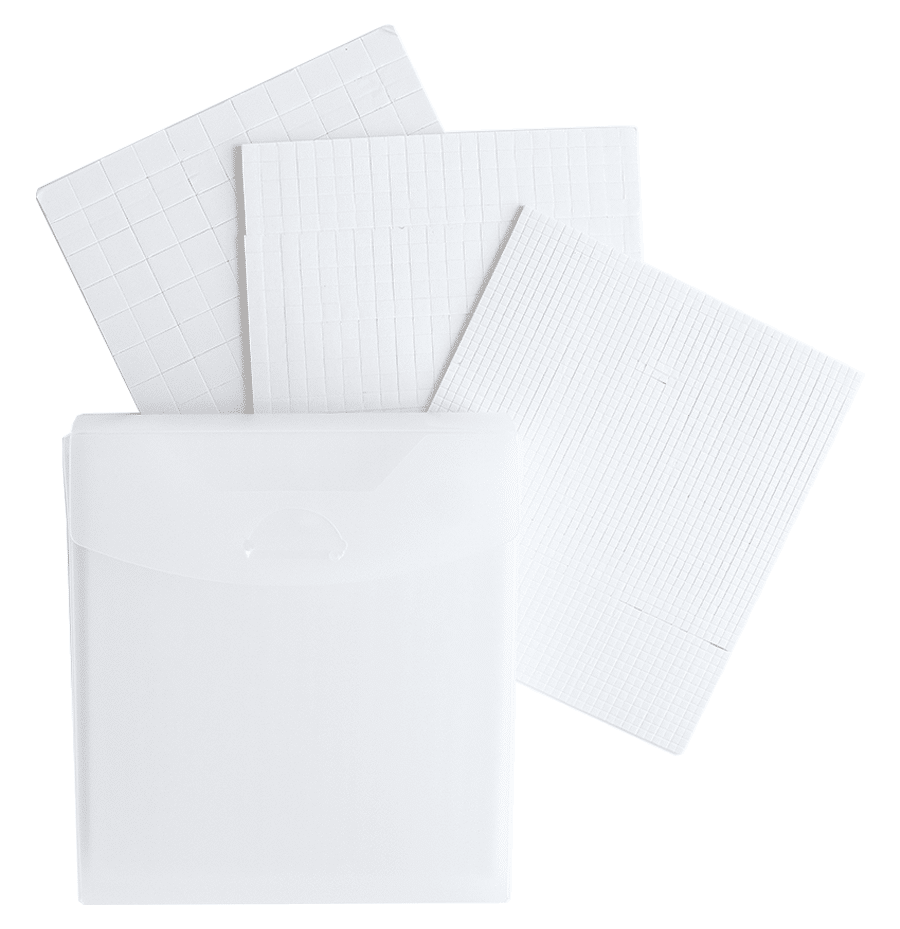 a set of four white envelopes on a white background.