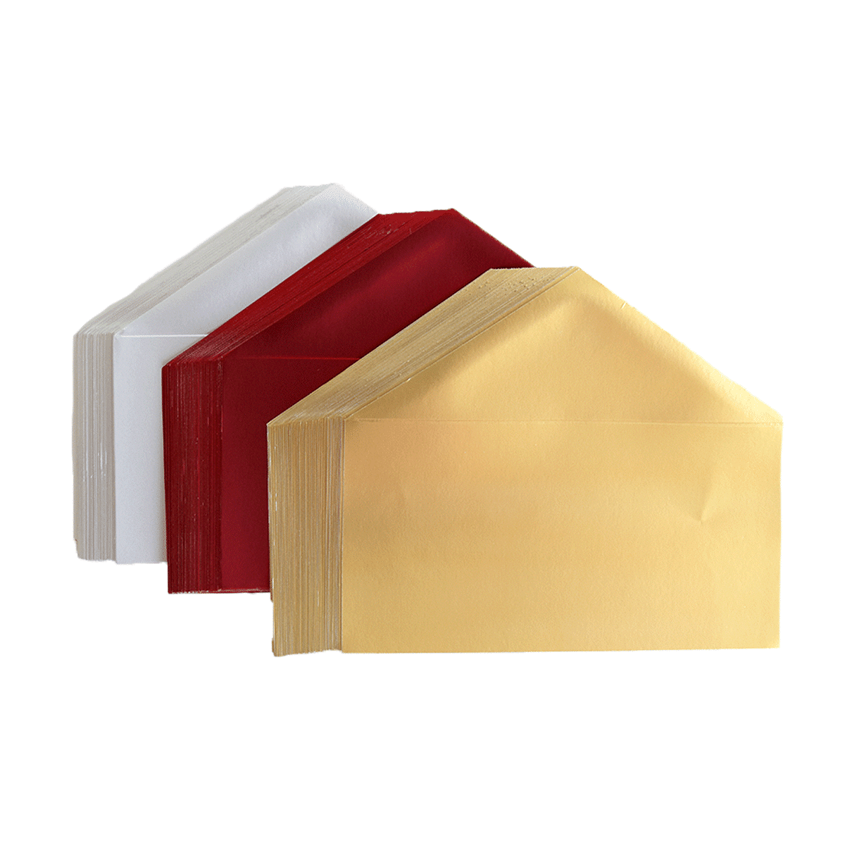 a set of three envelopes with red and white envelopes.
