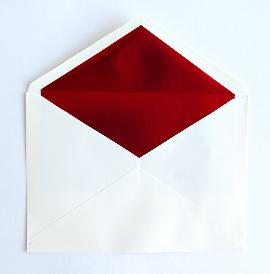 a red and white envelope on a white background.