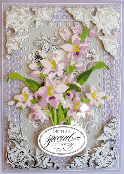 a close up of a greeting card with flowers.