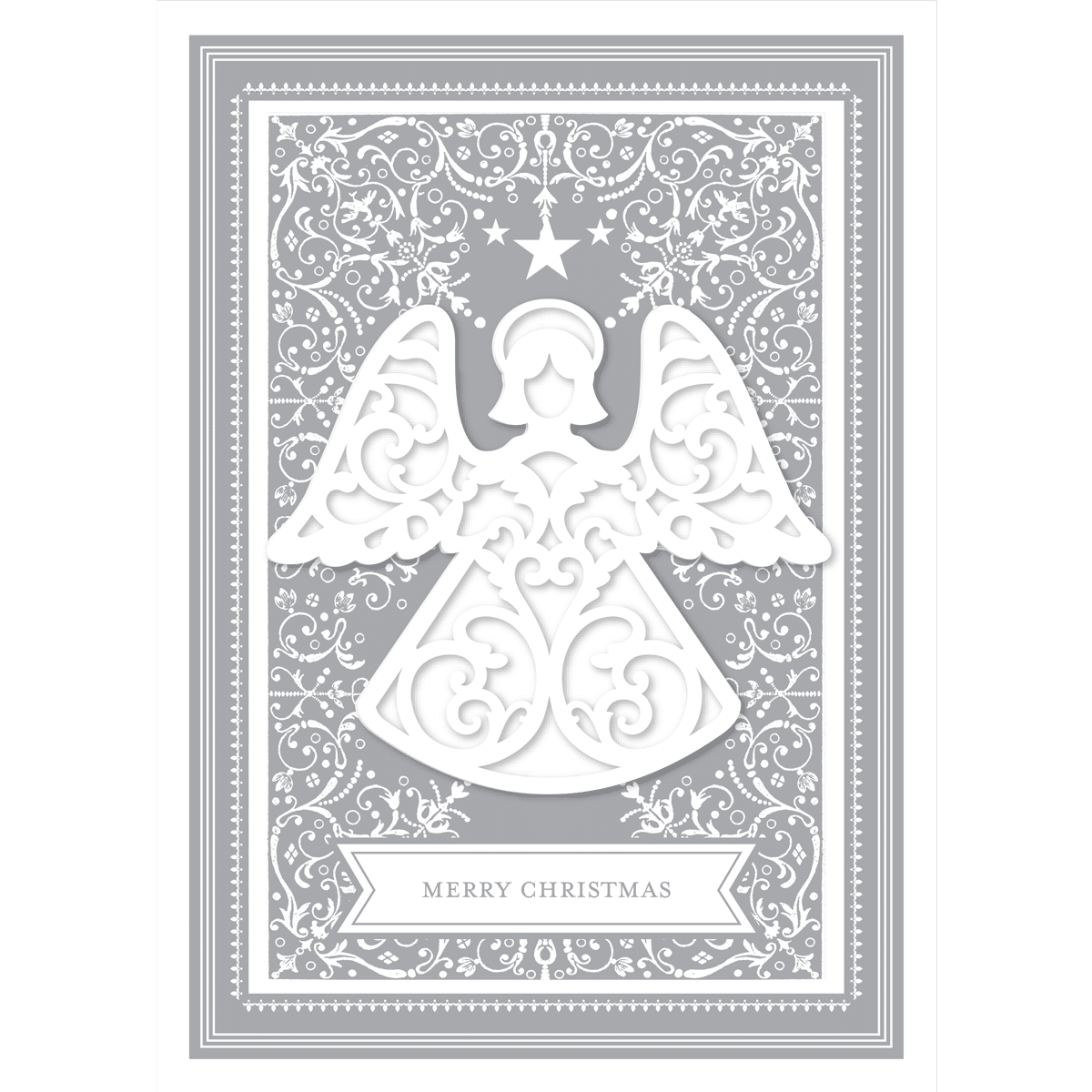 a christmas card with an angel on it.