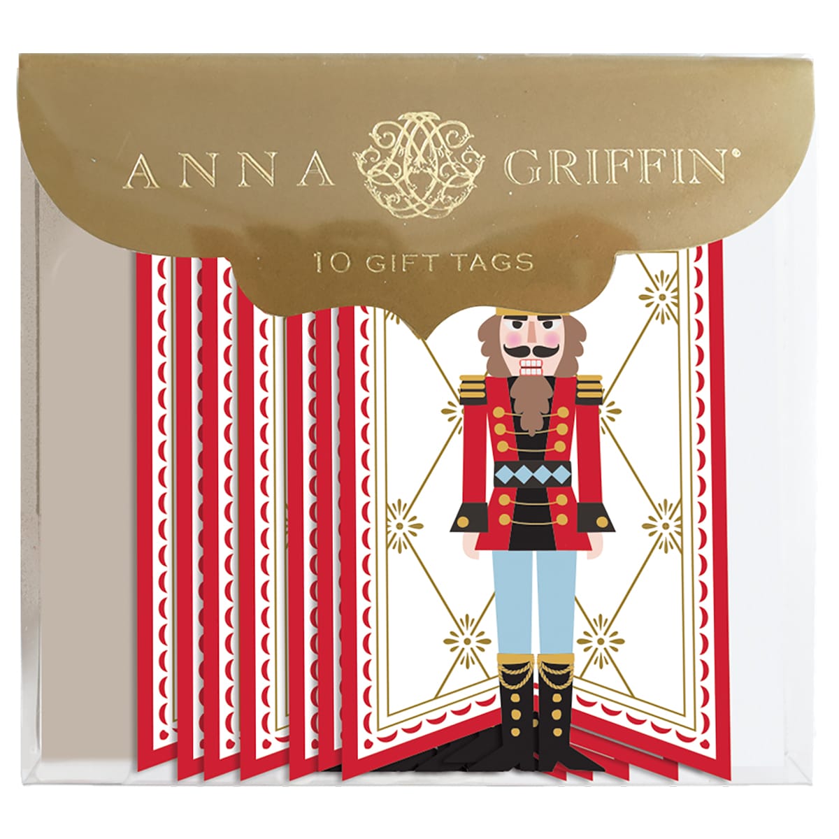 A Red Nutcracker Large Gift Tag 10 Count with a picture of a nutcracker.
