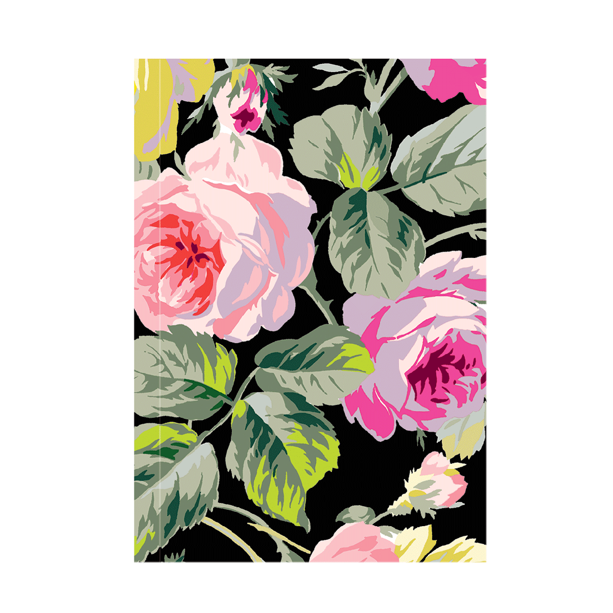 a painting of pink roses on a black background.