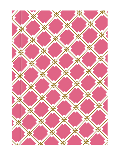 a pink and gold pattern on a white background.