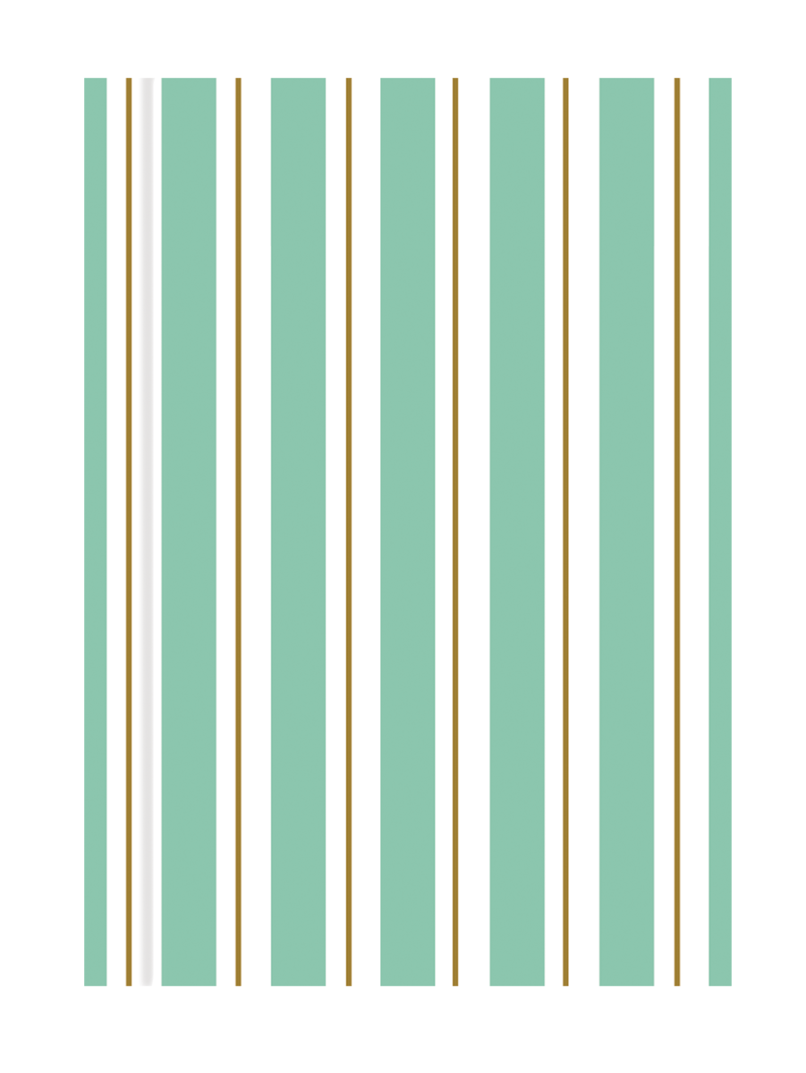 a green and white striped wallpaper with gold stripes.