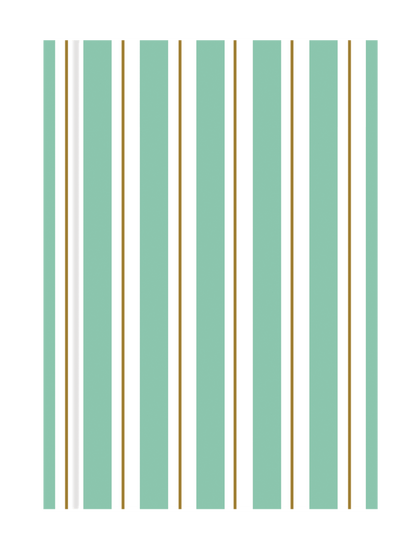 a green and white striped wallpaper with gold stripes.