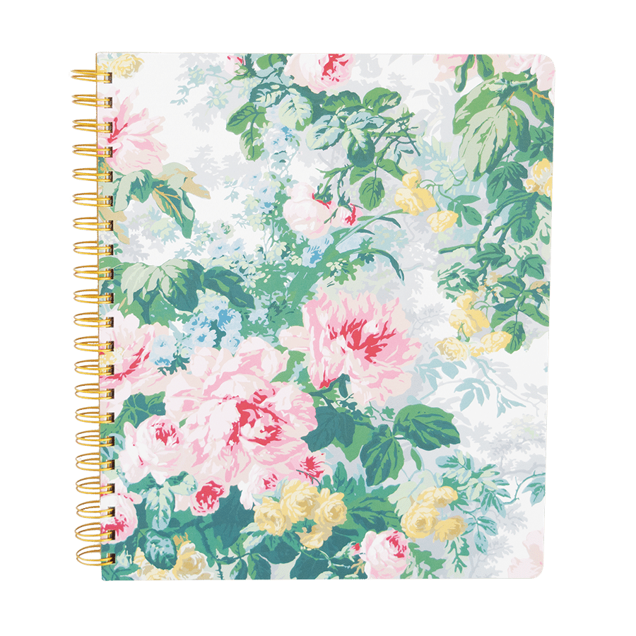 a notebook with a floral pattern on it.