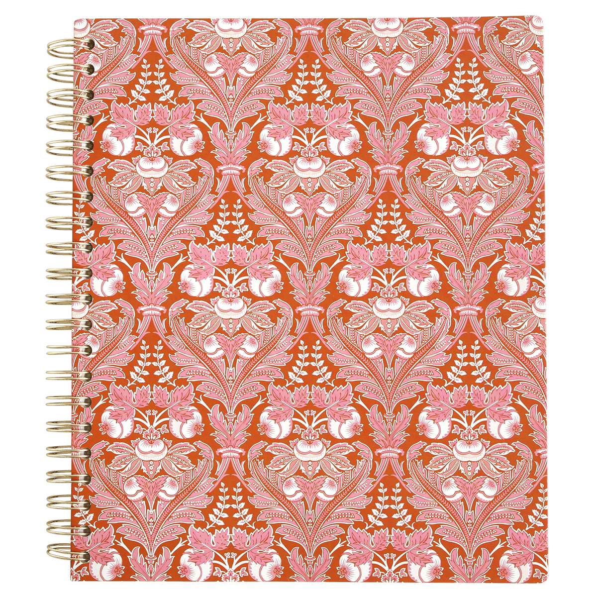 a notebook with a red and white pattern on it.