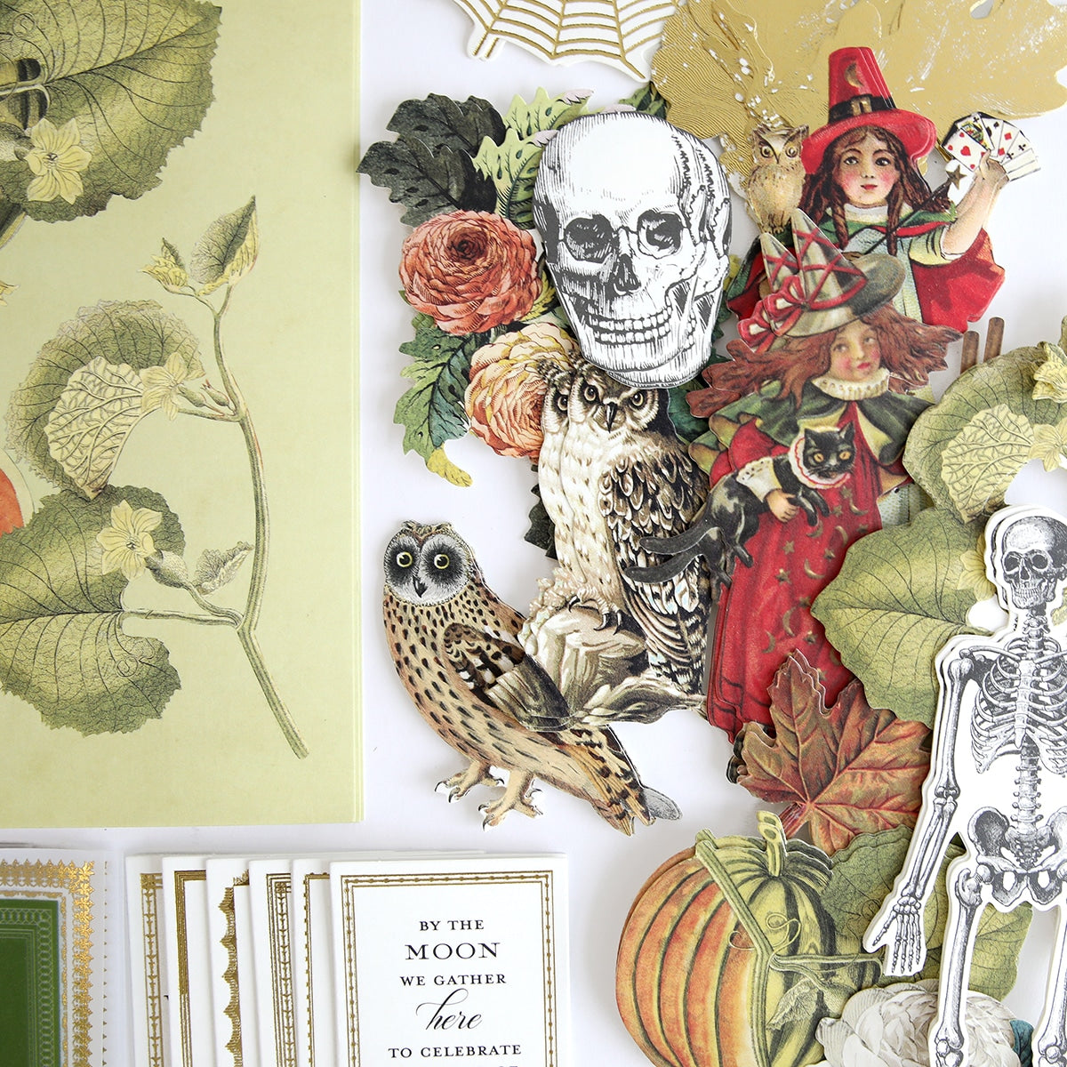 a paper collage with a skeleton and a skeleton.