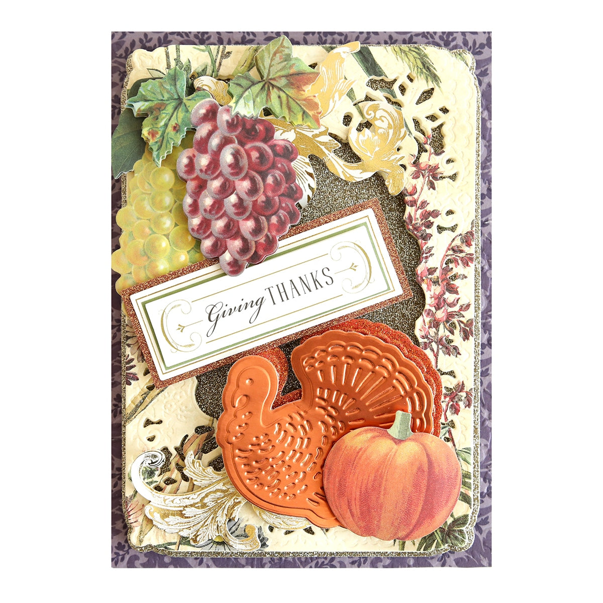 A Halloween 12x12 Glitter Cardstock with a turkey and grapes.
