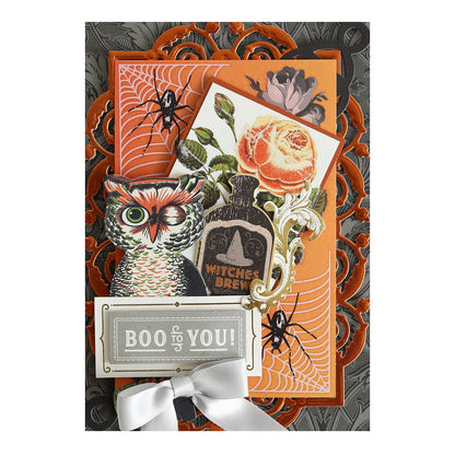 a close up of a card with an owl.