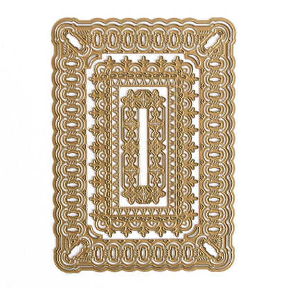 a gold square with an intricate design on it.