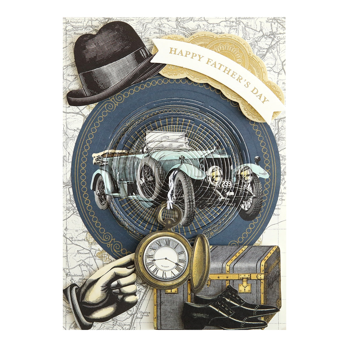 A drawing of a man with a hat and a clock from Handsome Kirigami Scenes and Embellishments.