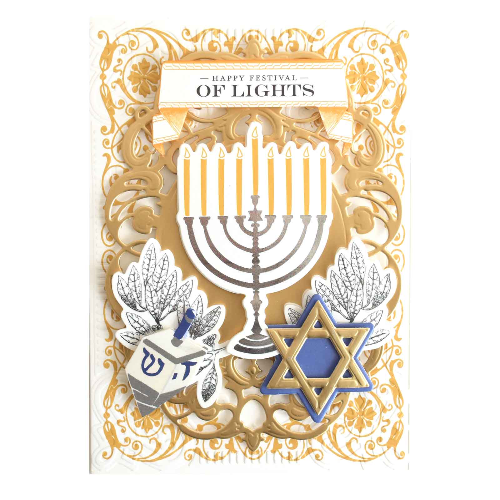 a card with a hantzh and menorah on it.