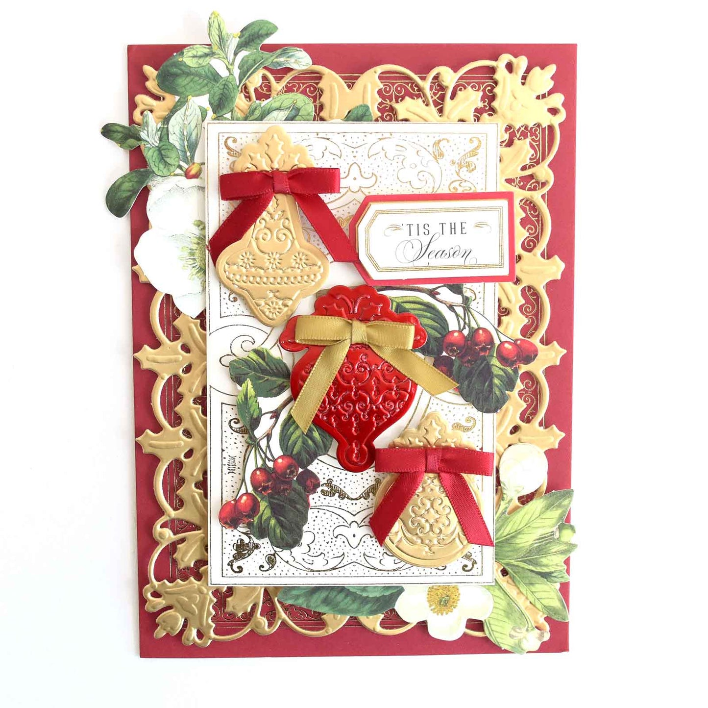 a close up of a card with a bow.