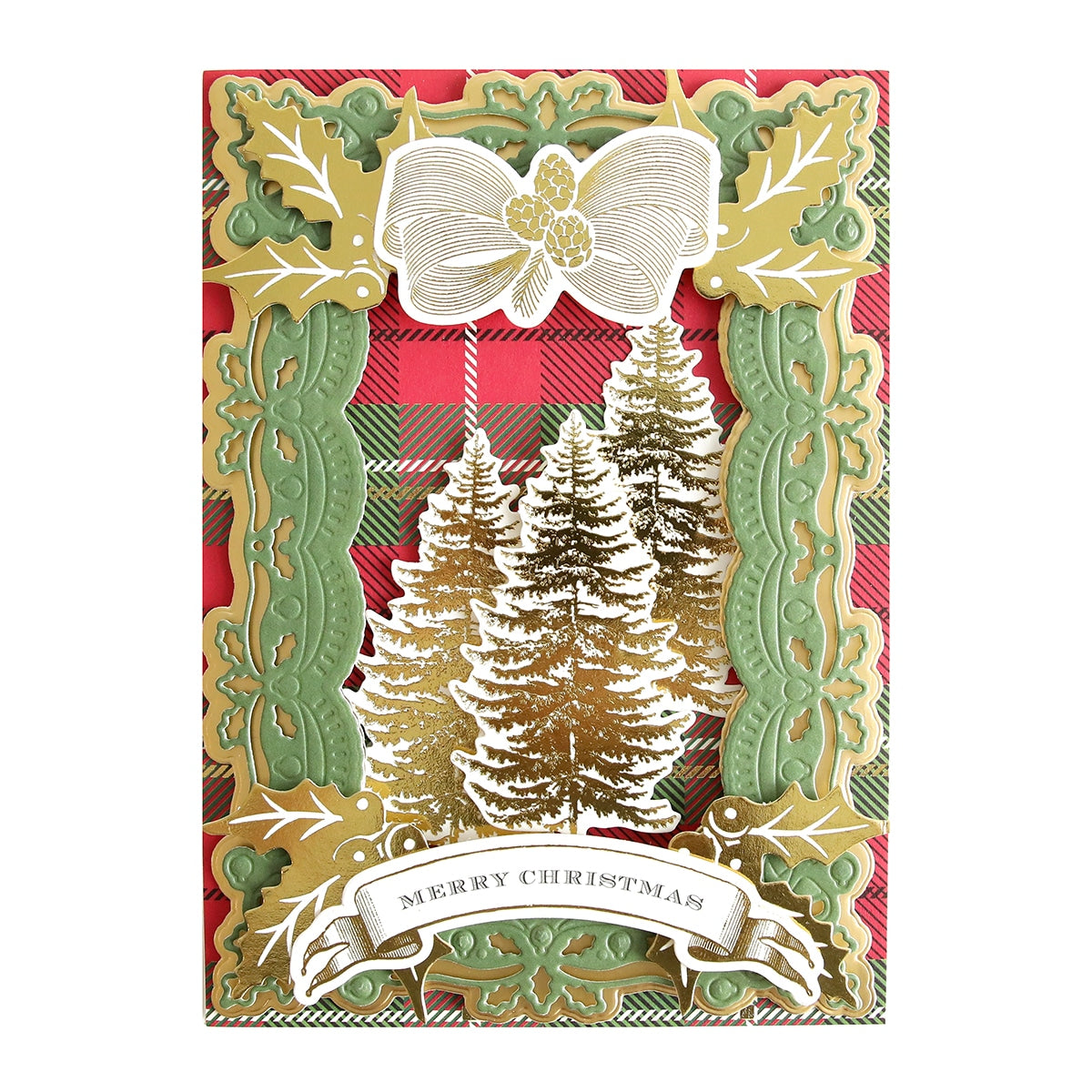 a christmas card with a bow on it.