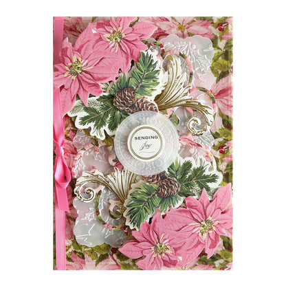 Holiday Vellum Cards and Envelopes: a pink and white card with a poinsettia on it.