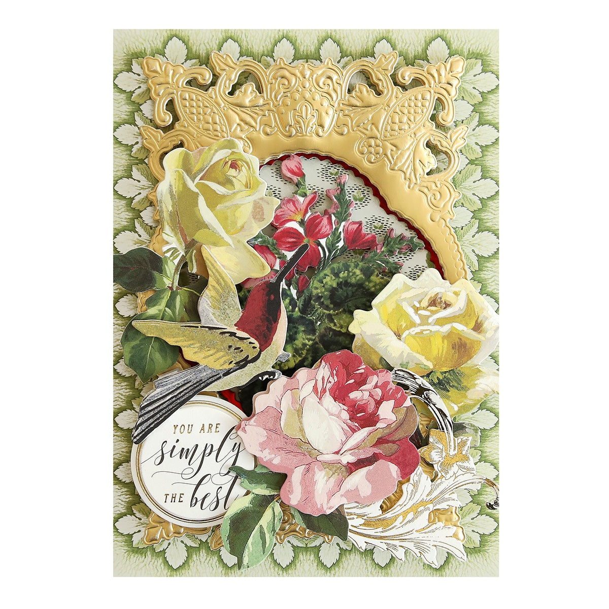 a card with flowers and a bird on it.