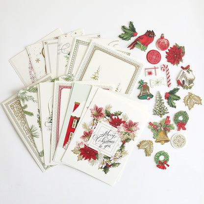 a pile of christmas cards with christmas decorations.