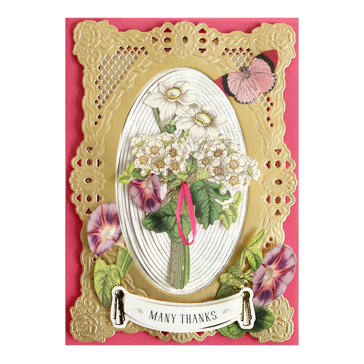 a card with a vase of flowers on it.
