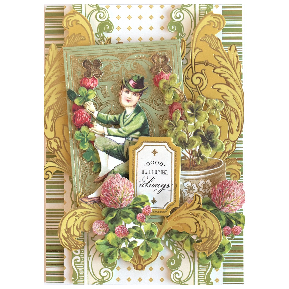 a card with a picture of a woman and flowers.