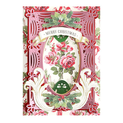 A Christmas Wishes Luxury Matte Foil card with roses and a frame.