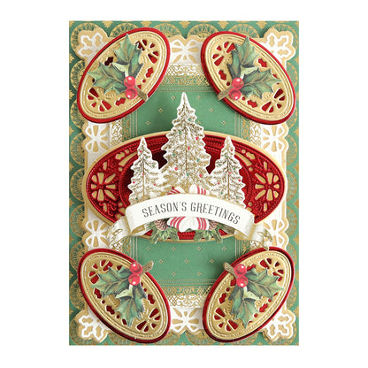 A Christmas Wishes Luxury Matte Foil with holly and pine trees.