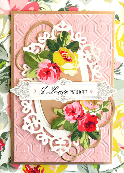 a close up of a card with flowers on it.