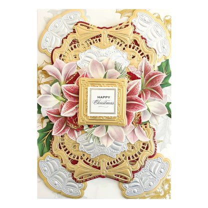 a card with a picture frame and flowers.