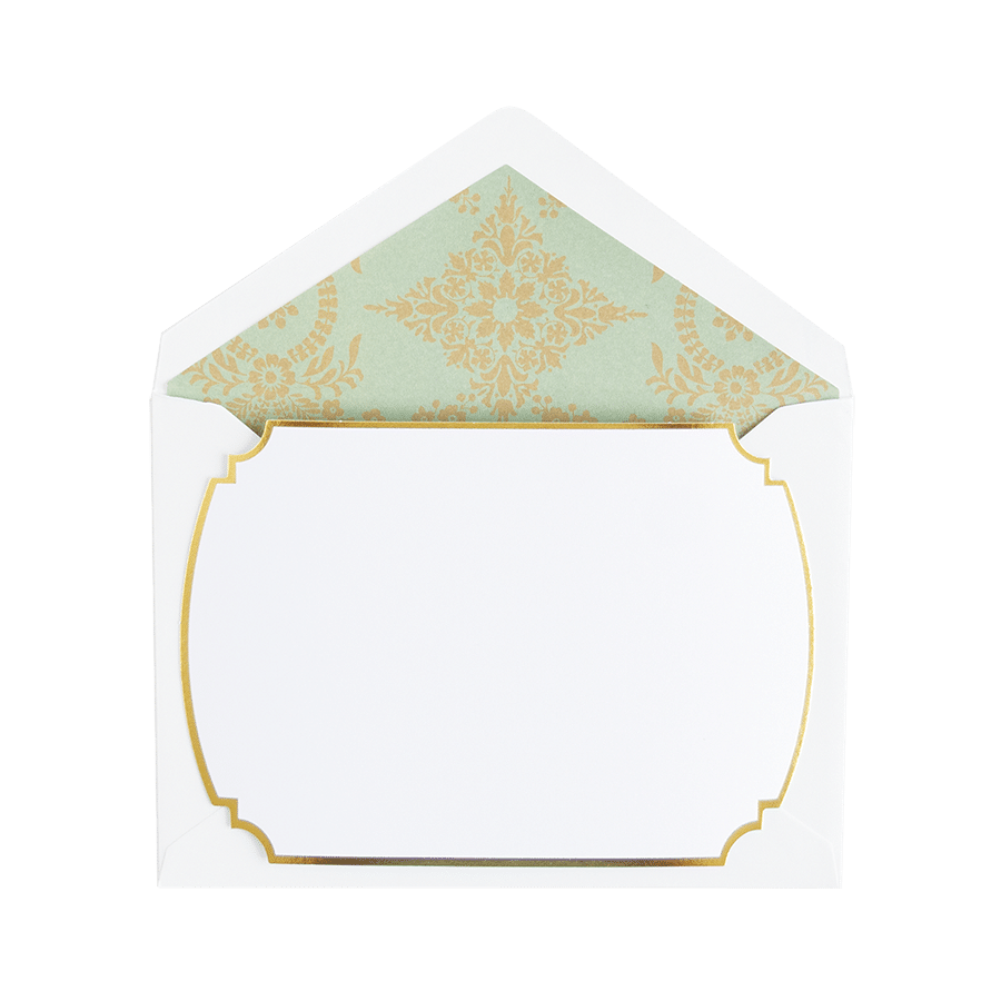 a white envelope with a gold border.