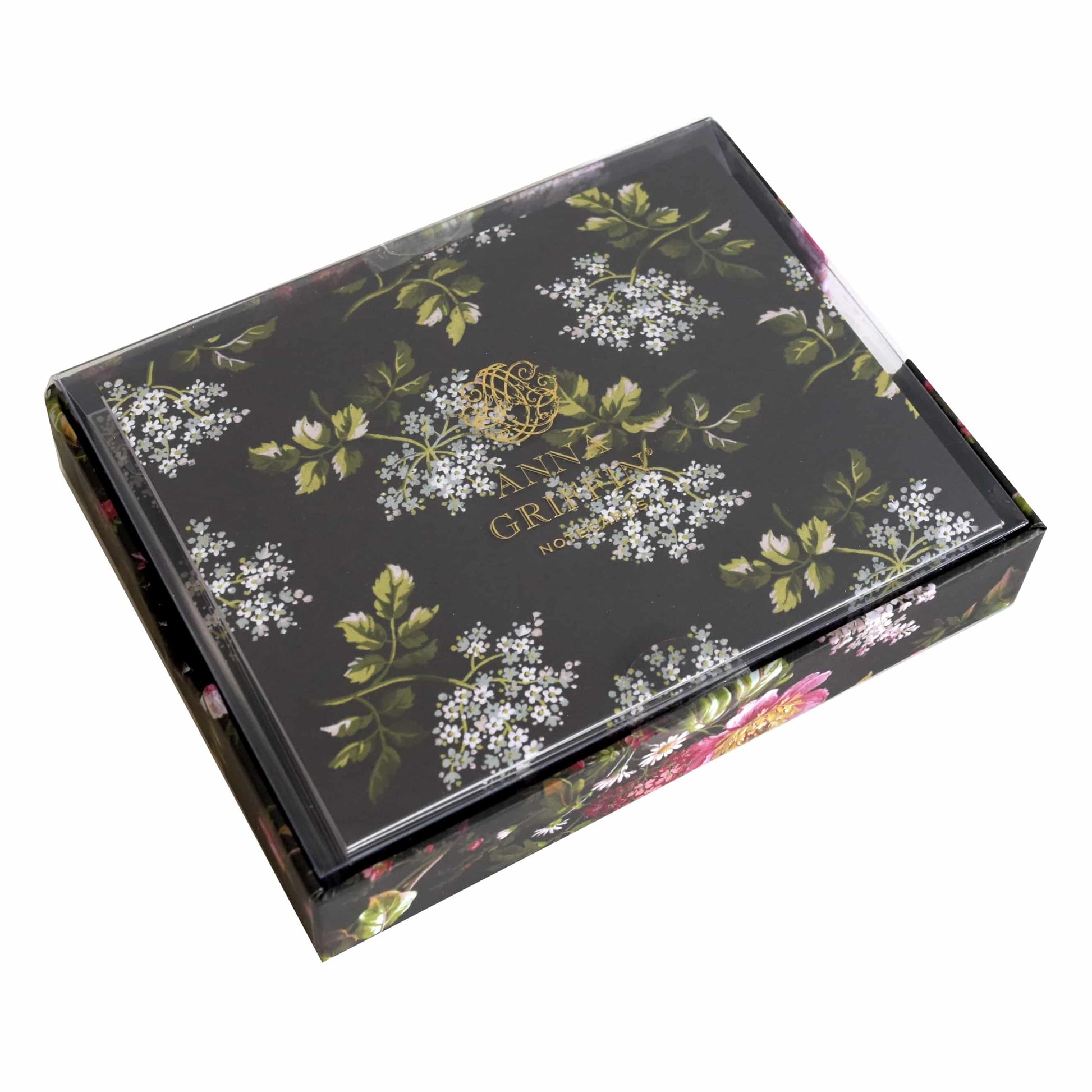 a black box with a floral design on it.