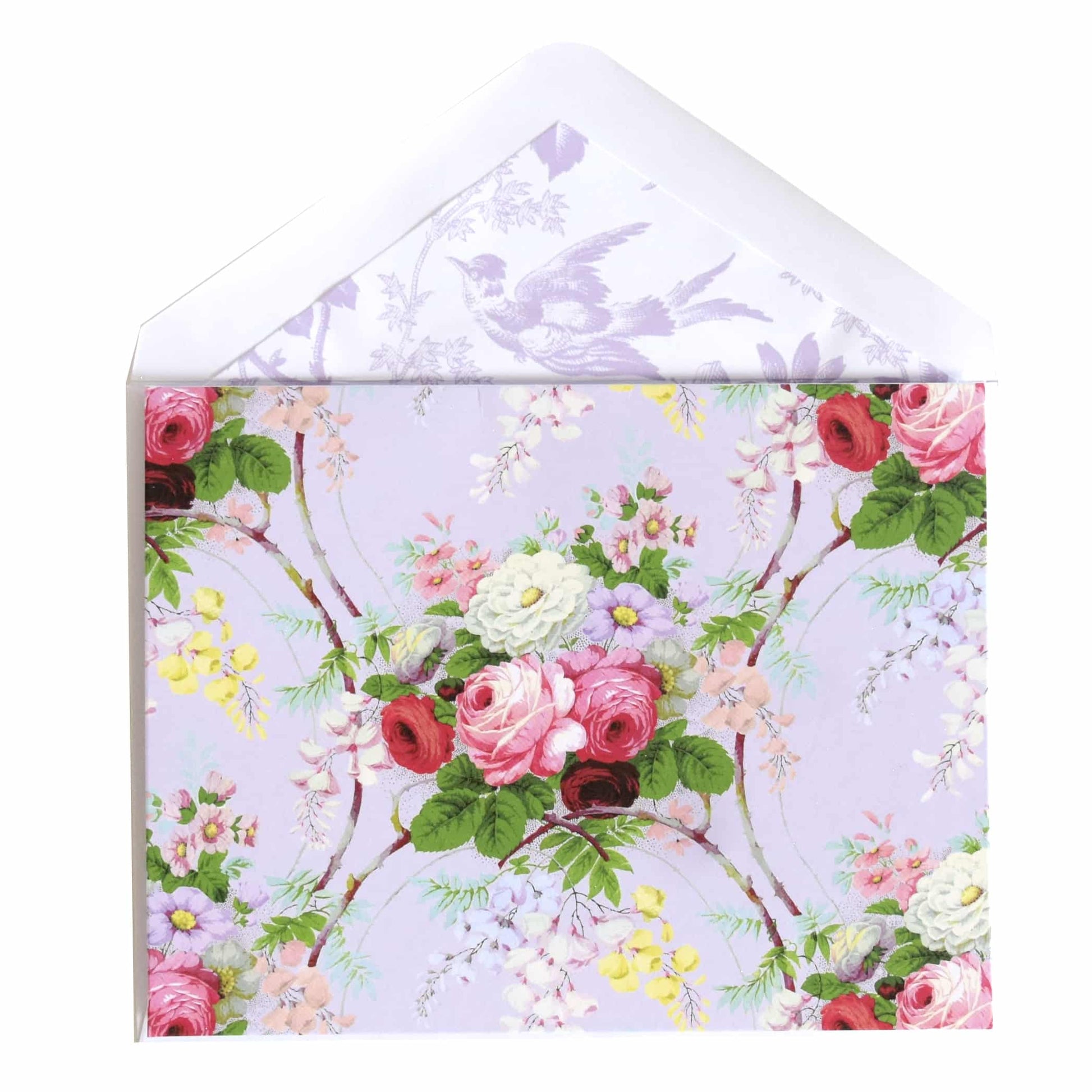 a white envelope with pink and red flowers on it.