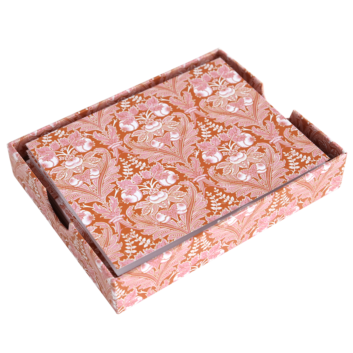 a pink and orange box with a pattern on it.