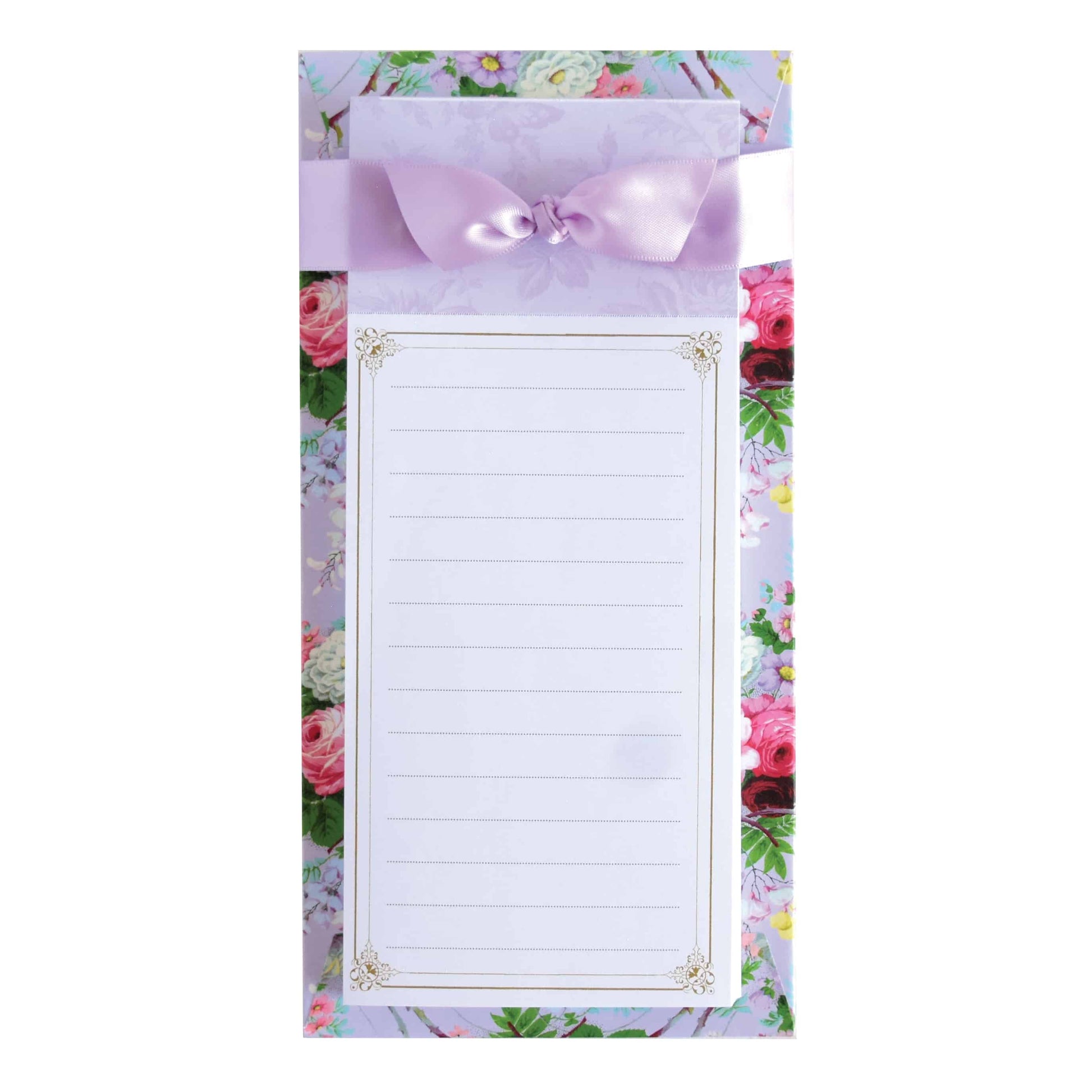 a notepad with a pink bow on it.