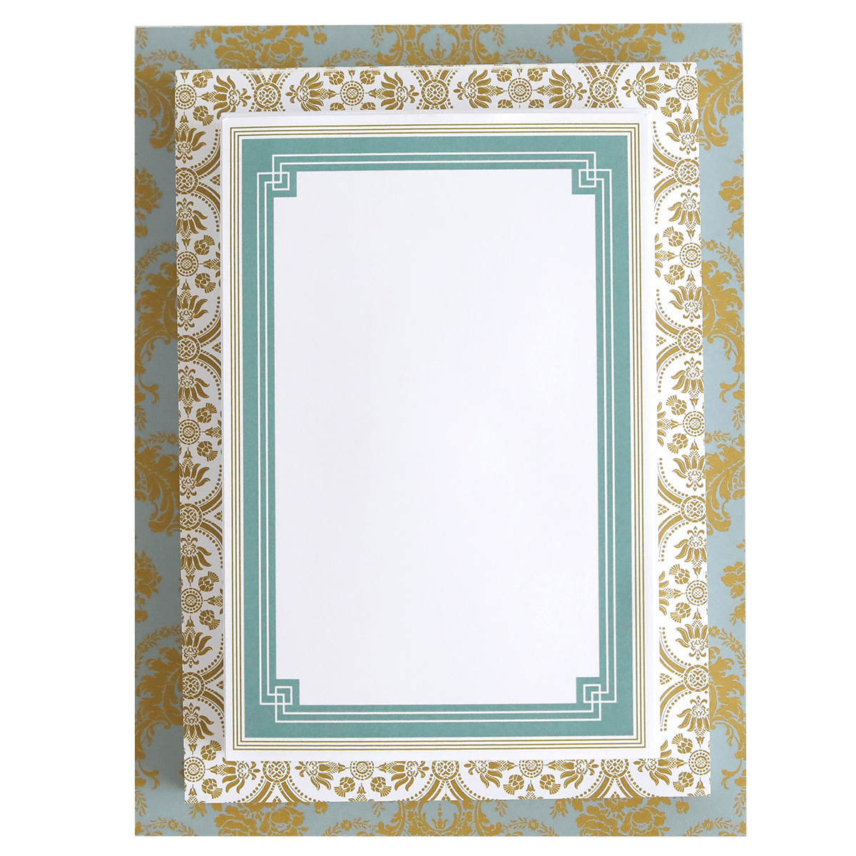 a picture frame with a gold and blue border.