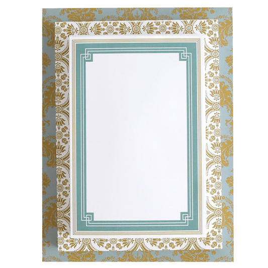 a picture frame with a gold and blue border.